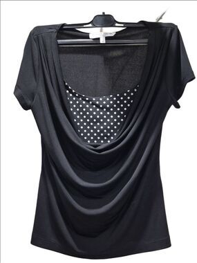 Ronni Nicole Sport Black Cowl Neck Blouse with Polka Dot Inset - Size M